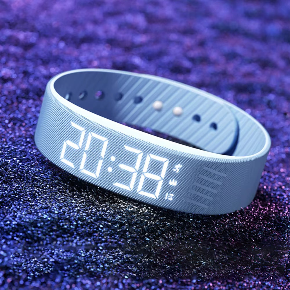 LED Digital Alarm Clock Watch Adjustable Waterproof Fitness Wristbands with Running Pedometer Snooze-Proof Vibrating Alarm
