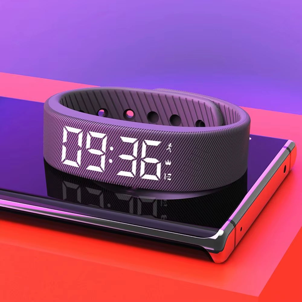 LED Digital Alarm Clock Watch Adjustable Waterproof Fitness Wristbands with Running Pedometer Snooze-Proof Vibrating Alarm