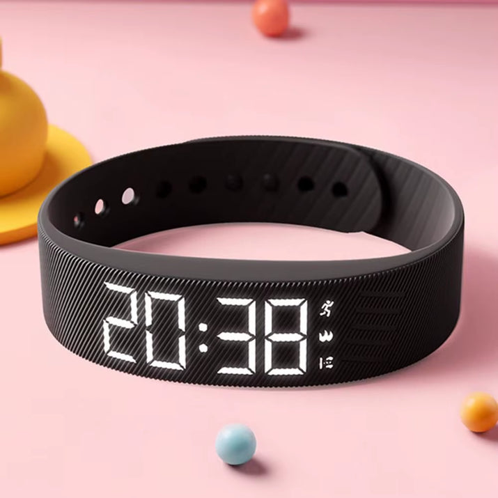 LED Digital Alarm Clock Watch Adjustable Waterproof Fitness Wristbands with Running Pedometer Snooze-Proof Vibrating Alarm