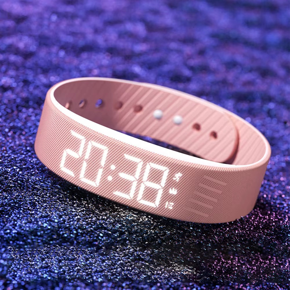 LED Digital Alarm Clock Watch Adjustable Waterproof Fitness Wristbands with Running Pedometer Snooze-Proof Vibrating Alarm