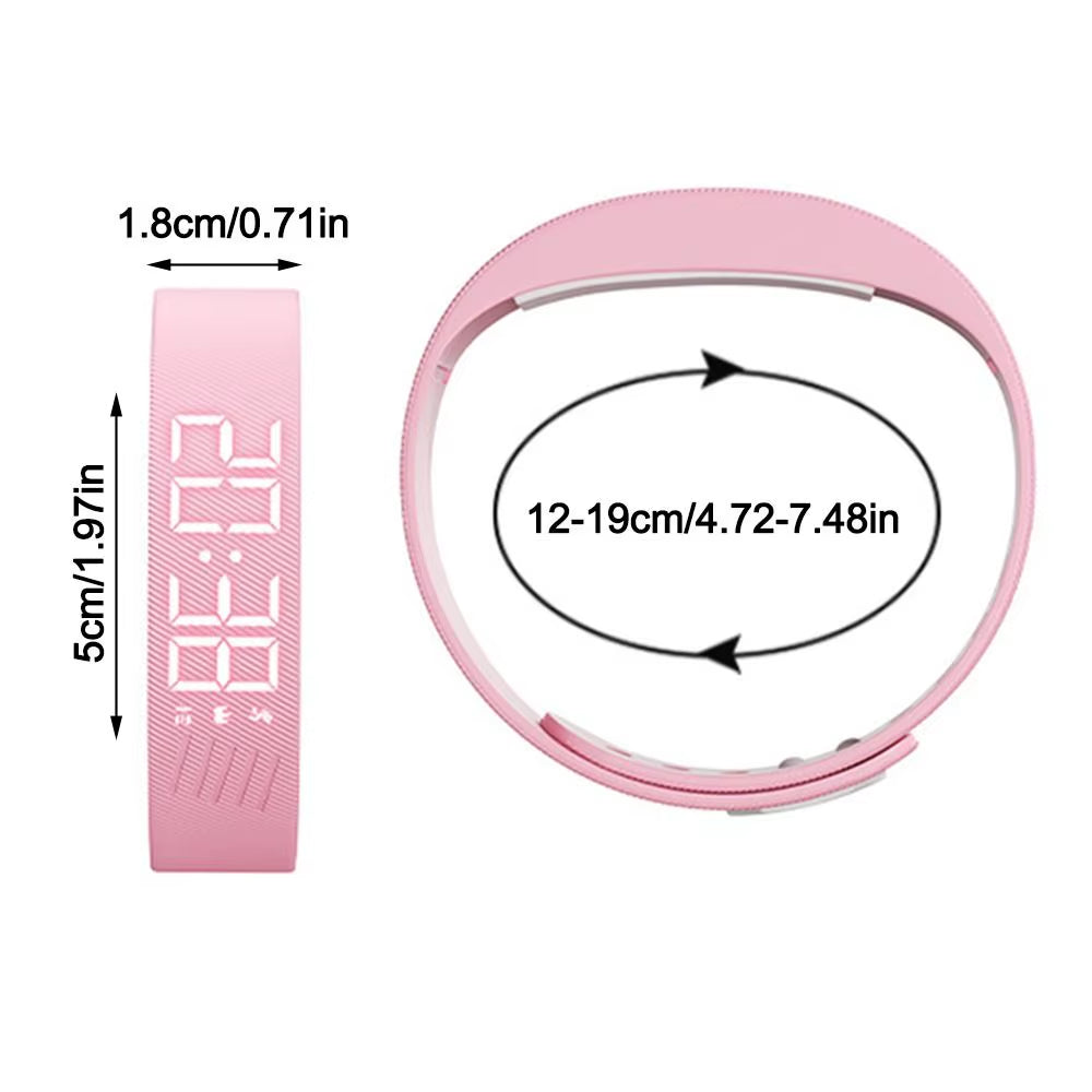 LED Digital Alarm Clock Watch Adjustable Waterproof Fitness Wristbands with Running Pedometer Snooze-Proof Vibrating Alarm