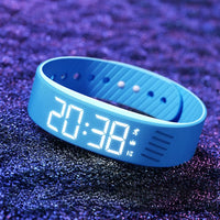 LED Digital Alarm Clock Watch Adjustable Waterproof Fitness Wristbands with Running Pedometer Snooze-Proof Vibrating Alarm