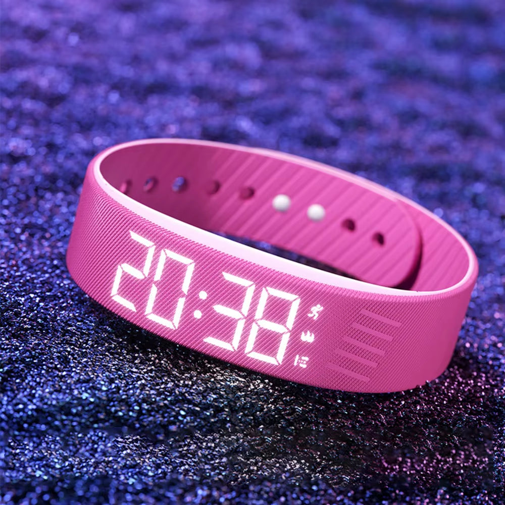 LED Digital Alarm Clock Watch Adjustable Waterproof Fitness Wristbands with Running Pedometer Snooze-Proof Vibrating Alarm